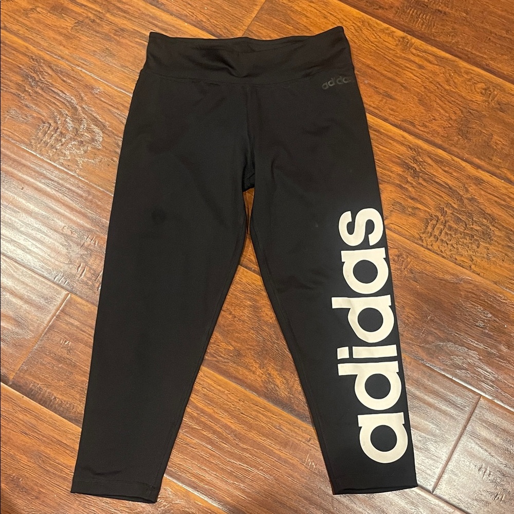 Adidas Black Leggings with Large White Branding